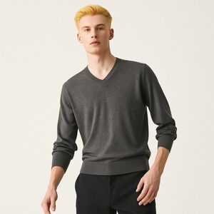 Peter Millar Men's Pull Over Sweater 100% Merino Wool Gray Crew Neck Golf Sz. XL